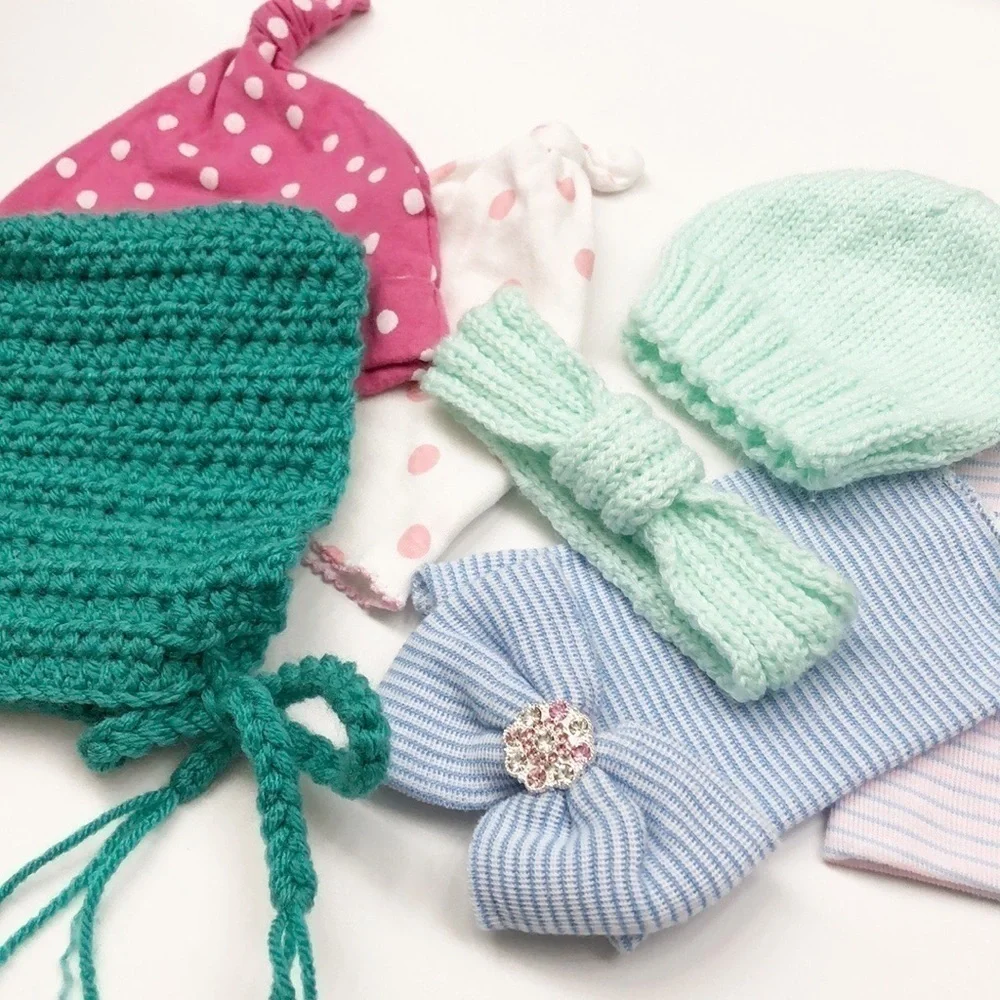 Set of 6 baby girl hats + headband